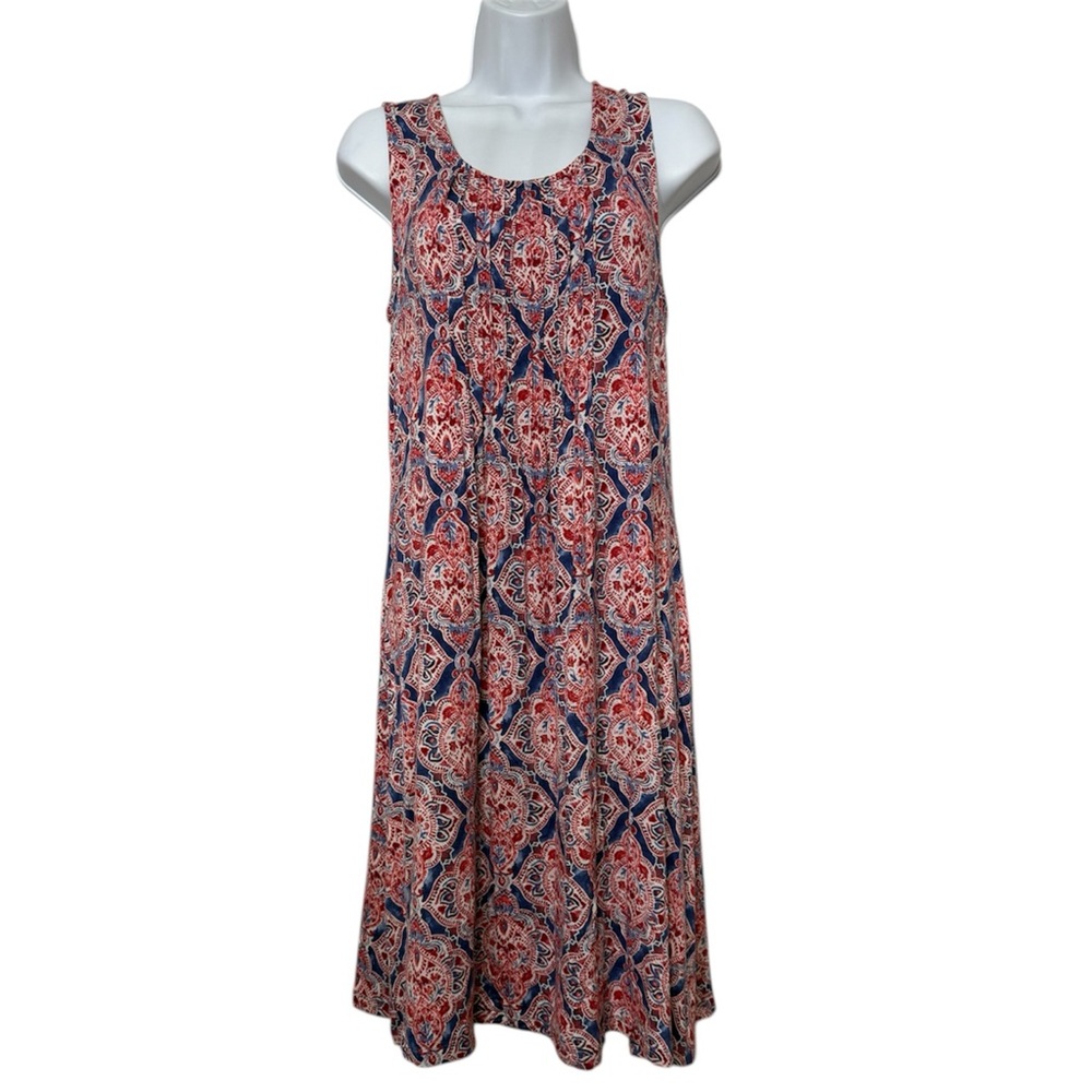 Croft & Barrow Pintuck Jersey Dress Stretch Paisley Patriotic Sleeveless Women M